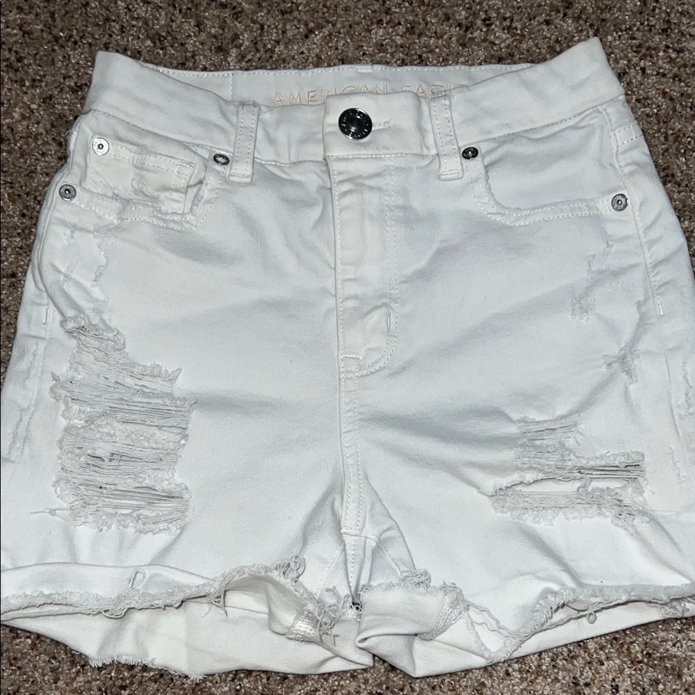 American Eagle Outfitters White Distressed Jean Shorts